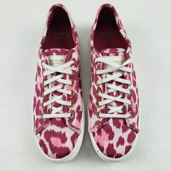 Keds x Kate Spade Kickstart Sneaker Womens 7.5 Pink Satin Leopard Print Shoe - Picture 4 of 15